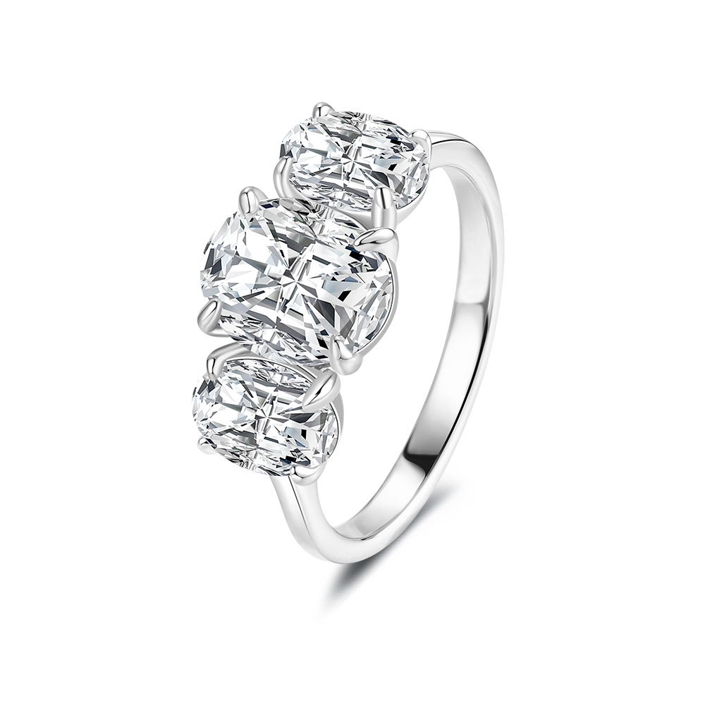 4CT Three-Stone Oval Moissanite Ring