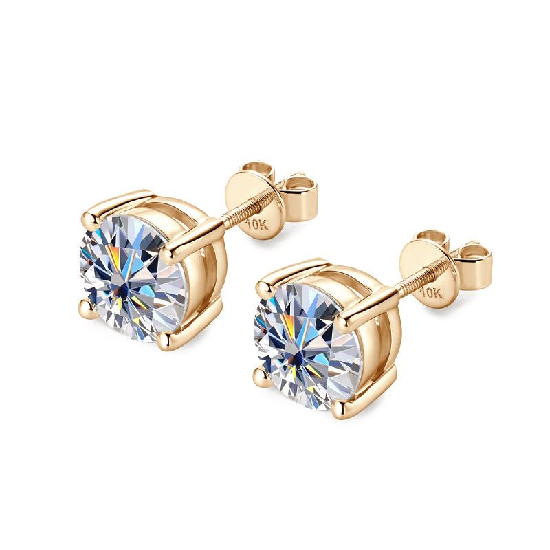 10K Gold Basket Setting Four-Prong Moissanite Stud Earrings-VOOGME