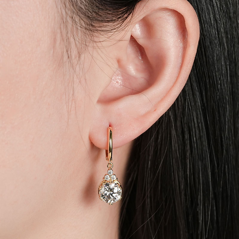 Crown Moissanite Hoop Earrings