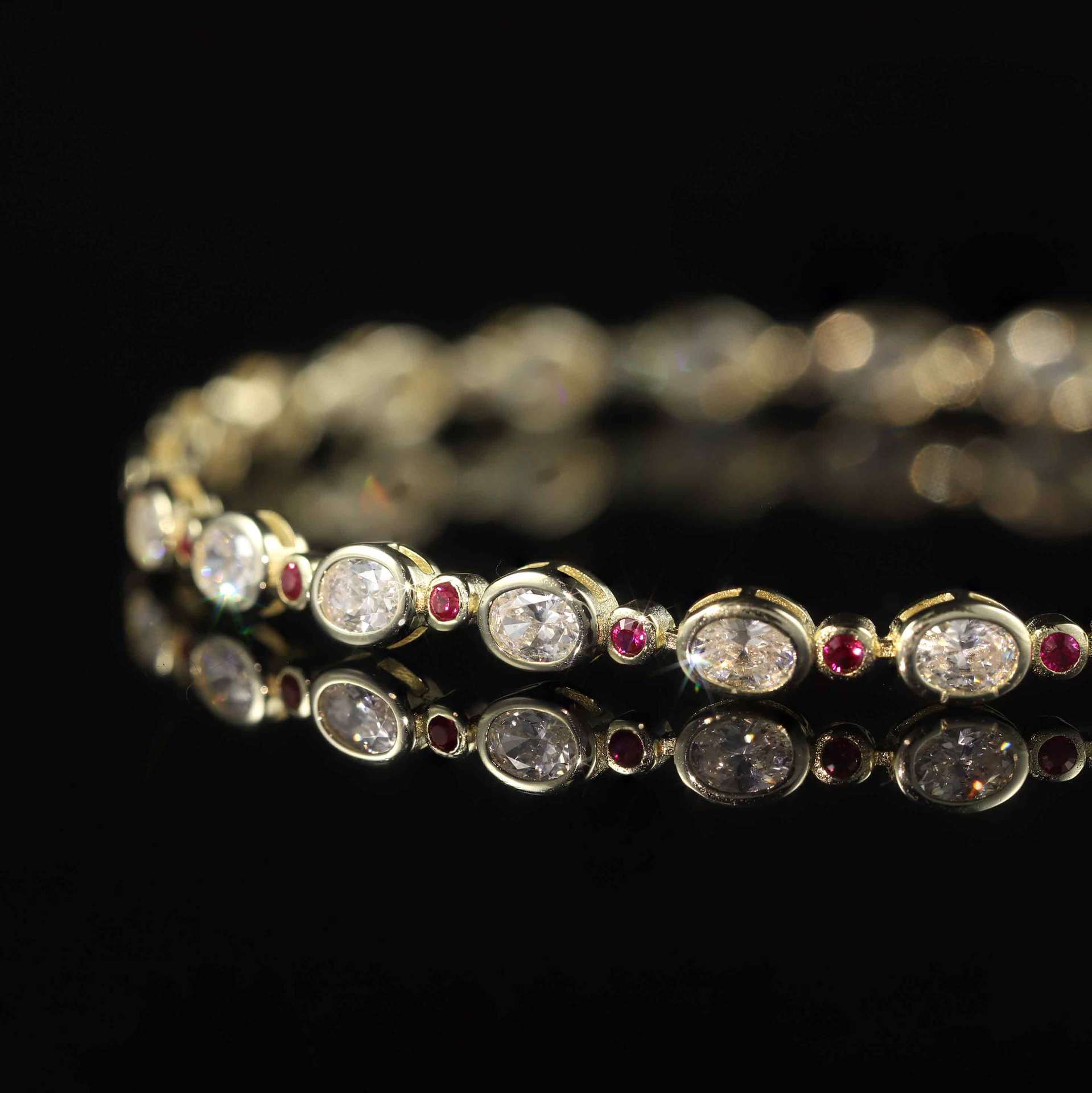 Bezel Oval Moissanite&Ruby Gemstone Bracelet