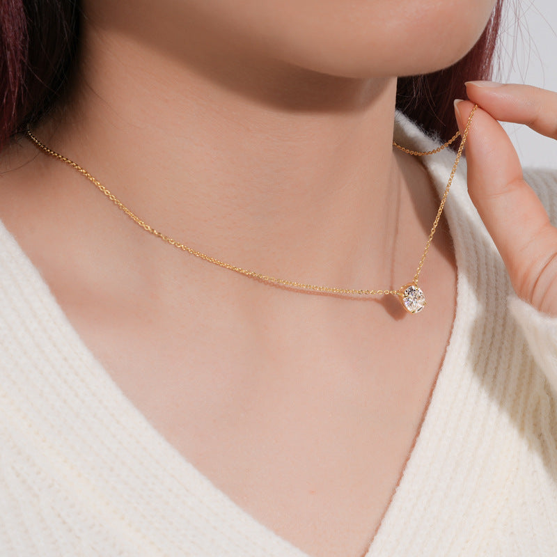 Classic Oval Shaped Moissanite Necklace-VOOGME