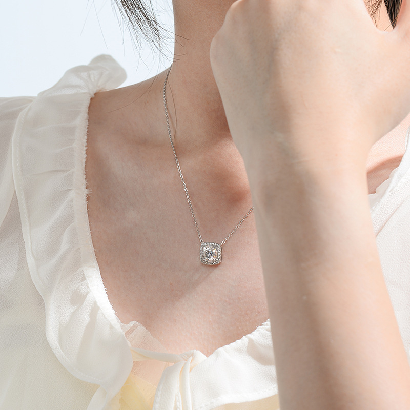 Halo Cube Moissanite Necklace