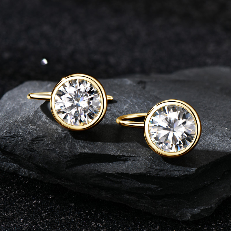 Bezel Setting Moissanite Hook Earrings-VOOGME