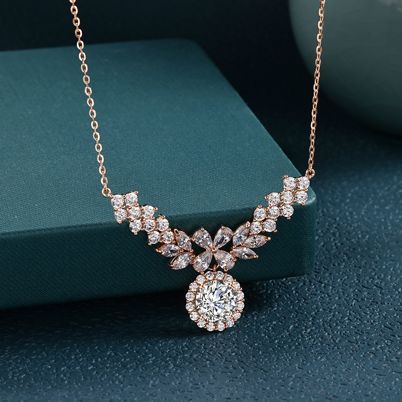 Leaf Cluster Halo Moissanite Necklace