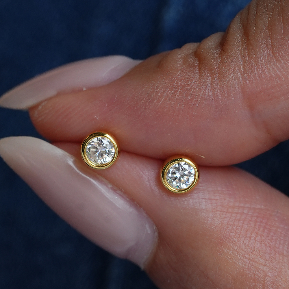 Bezel Bubble Moissanite Stud Earrings