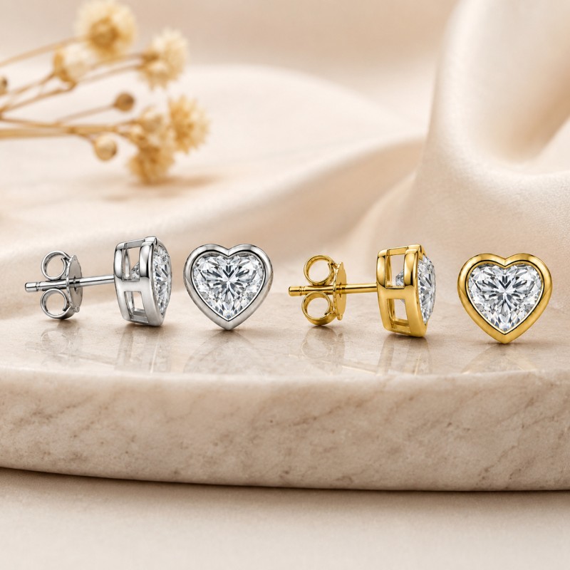 Bezel Heart Moissanite Stud Earrings