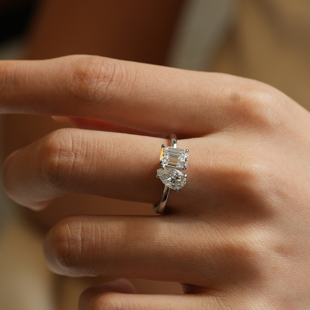 Toi Et Moi Emerald and Pear Engagement Ring