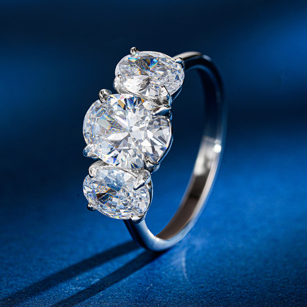 4CT Three-Stone Oval Moissanite Ring