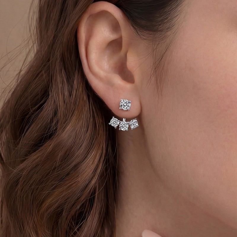 Cluster Round Moissanite Jacket Earrings
