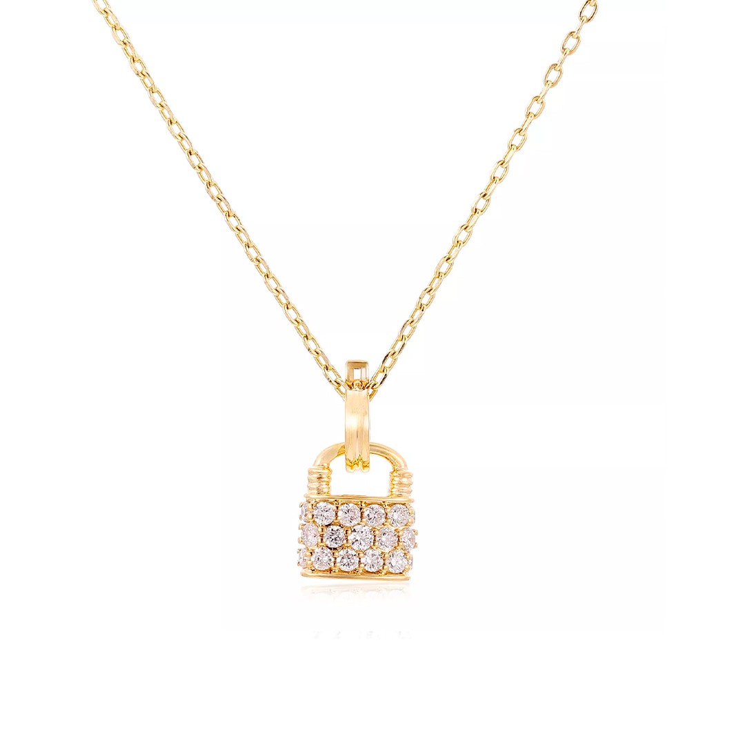 18K Gold Full Pave Lock Lab-Created Diamond Pendant