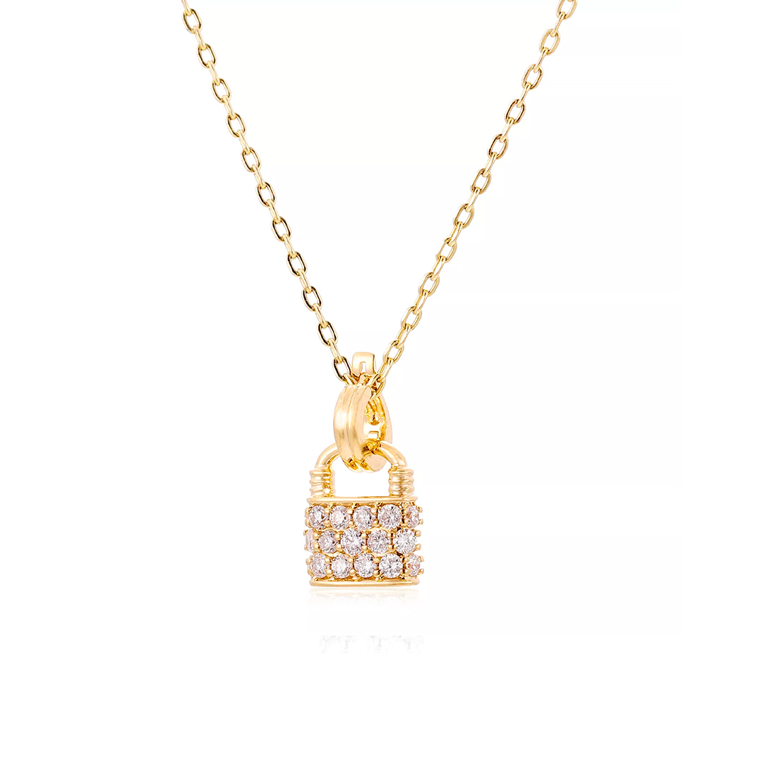 18K Gold Full Pave Lock Lab-Created Diamond Pendant