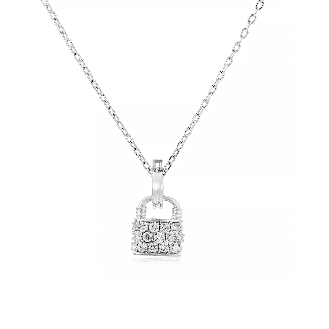 18K Gold Full Pave Lock Lab-Created Diamond Pendant