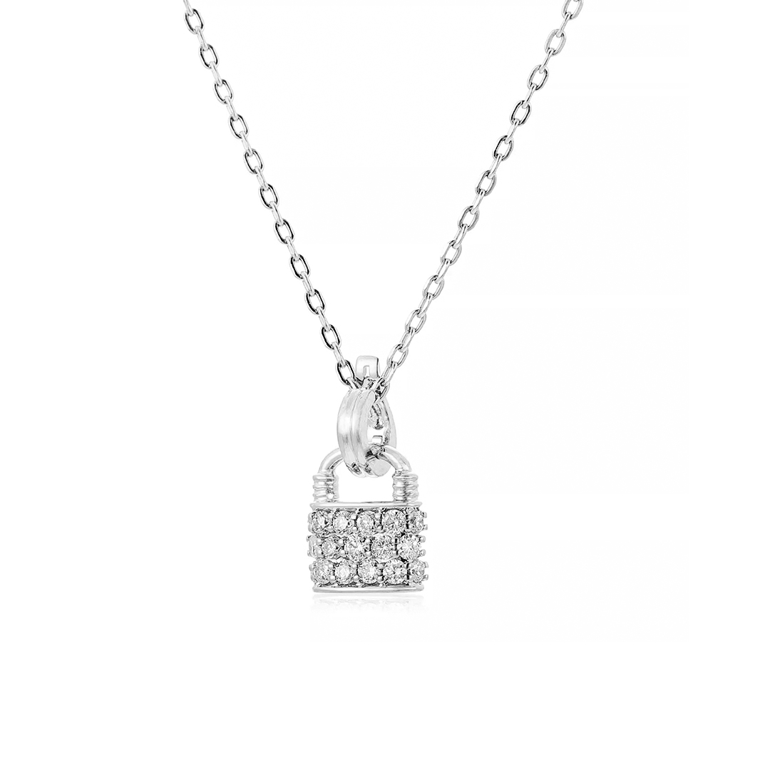 18K Gold Full Pave Lock Lab-Created Diamond Pendant
