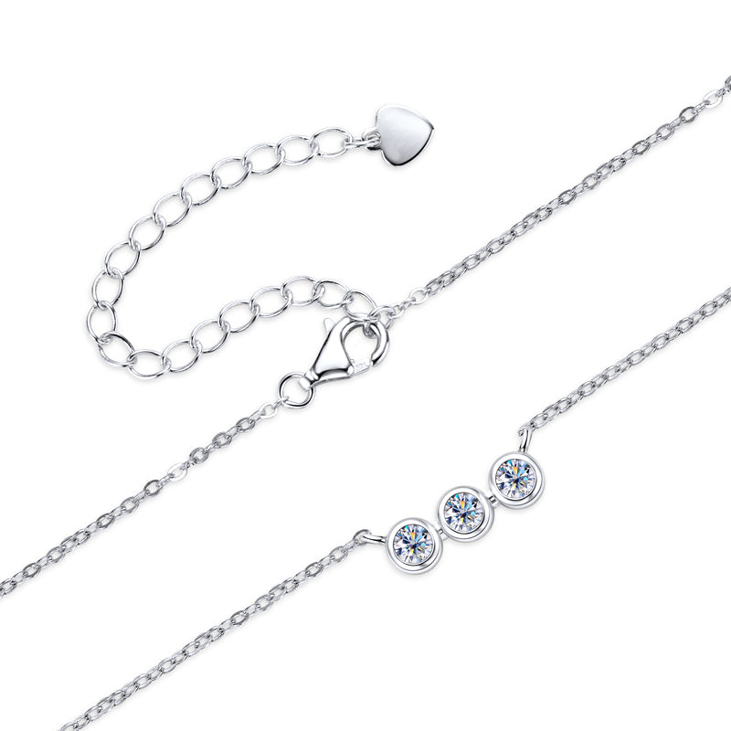Bezel Setting Three Stones Moissanite Necklace-VOOGME