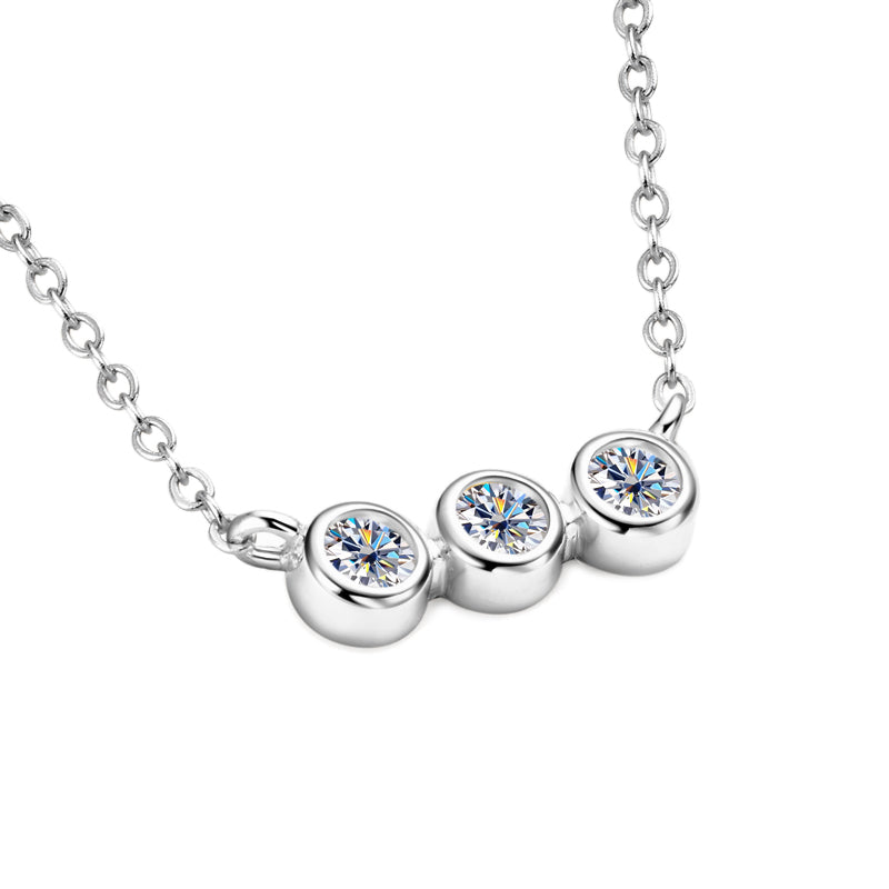 Bezel Setting Three Stones Moissanite Necklace-VOOGME