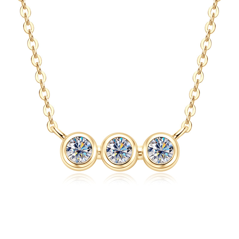 Bezel Setting Three Stones Moissanite Necklace-VOOGME