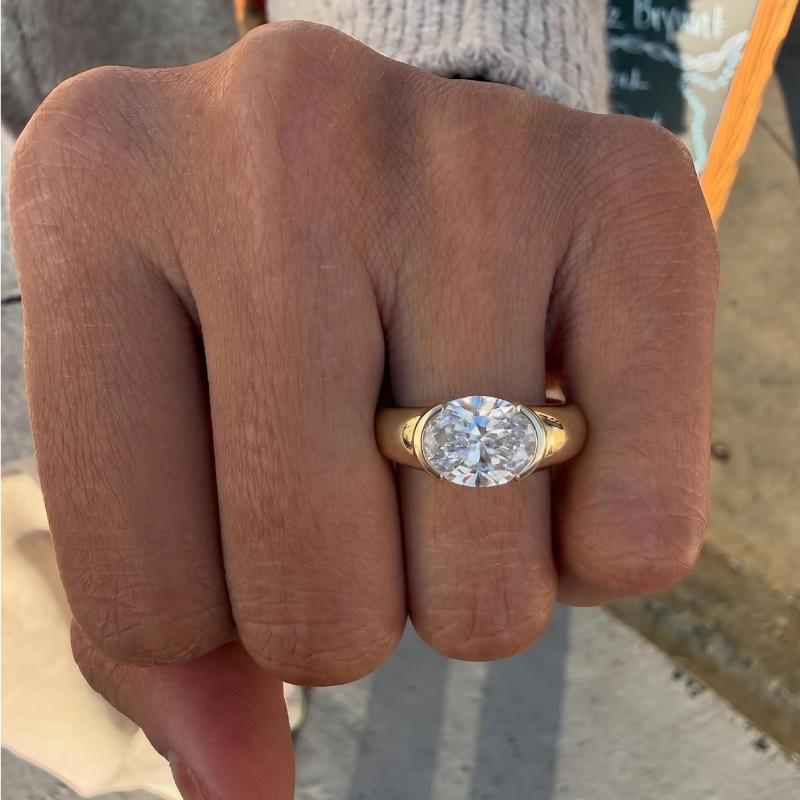 Half Bezel Oval Moissanite Engagement Ring