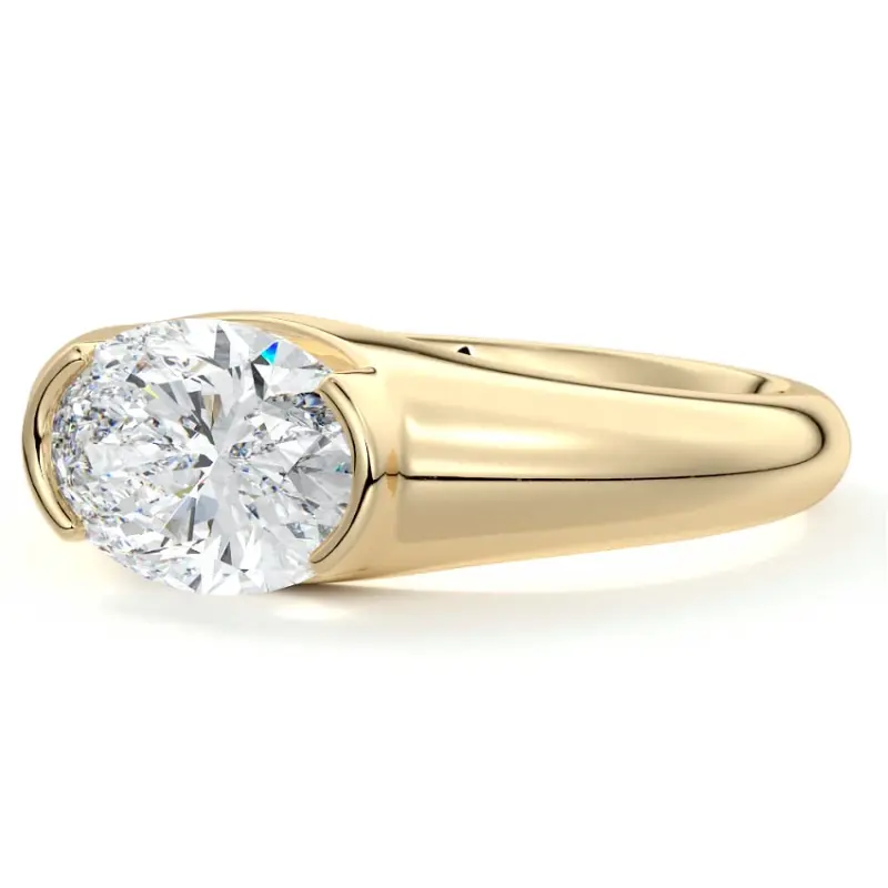 Half Bezel Oval Moissanite Engagement Ring