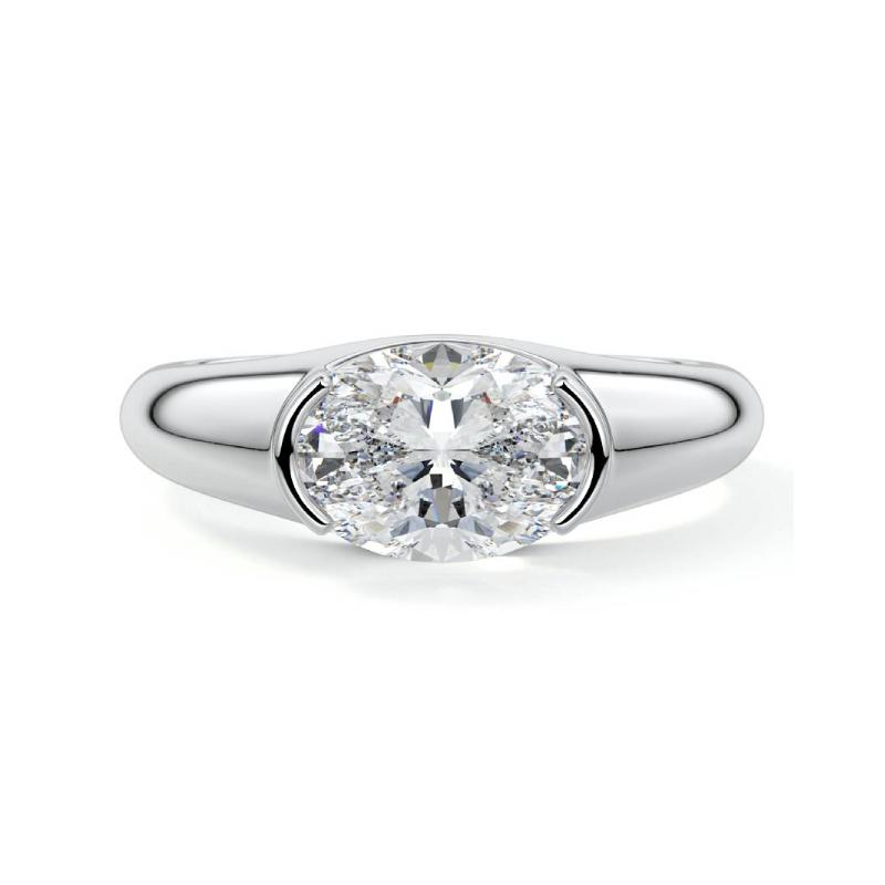 Half Bezel Oval Moissanite Engagement Ring