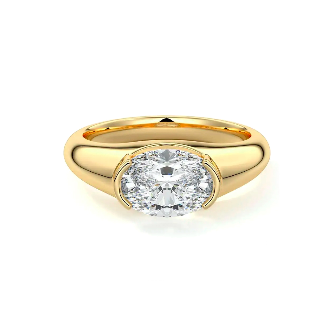 Half Bezel Oval Moissanite Engagement Ring
