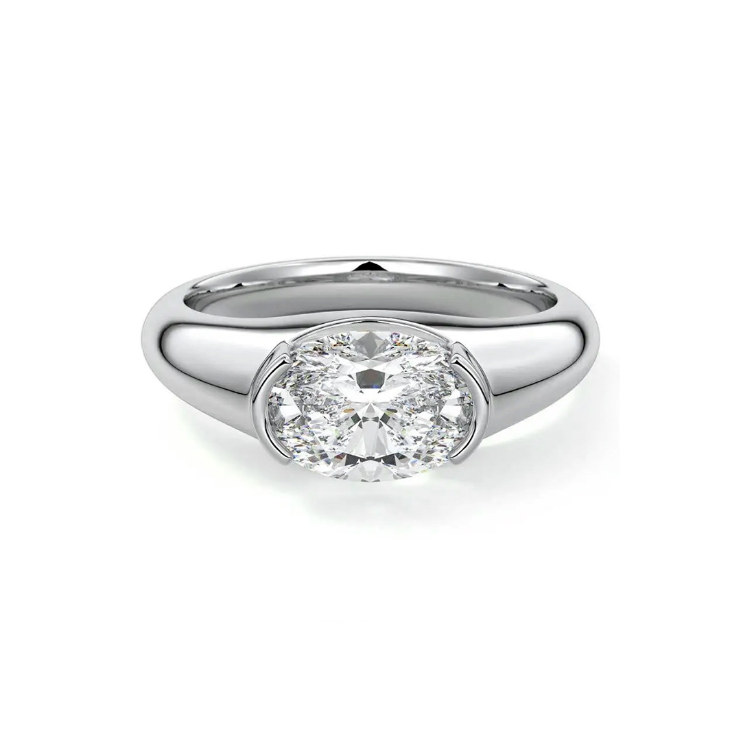 Half Bezel Oval Moissanite Engagement Ring