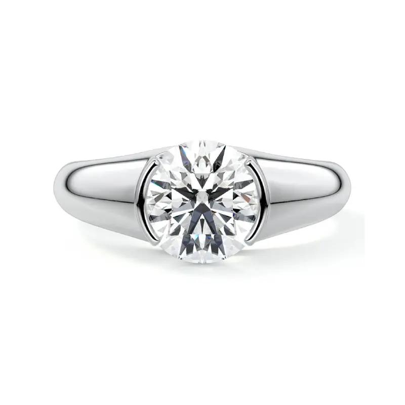 Half Bezel Moissanite Engagement Ring