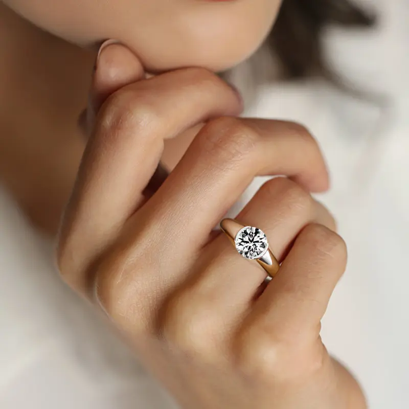 Half Bezel Moissanite Engagement Ring