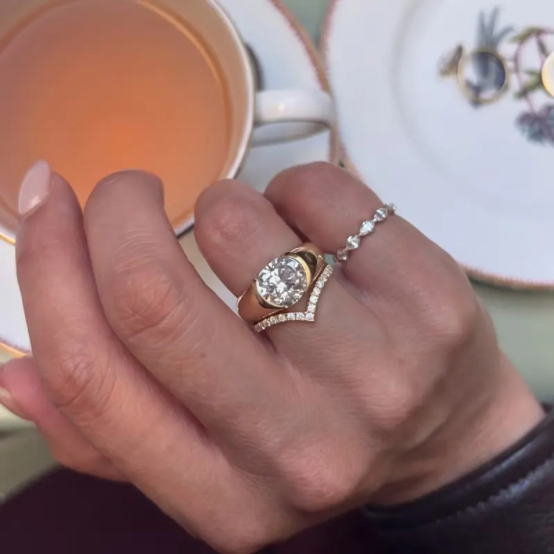 Half Bezel Oval Moissanite Engagement Ring