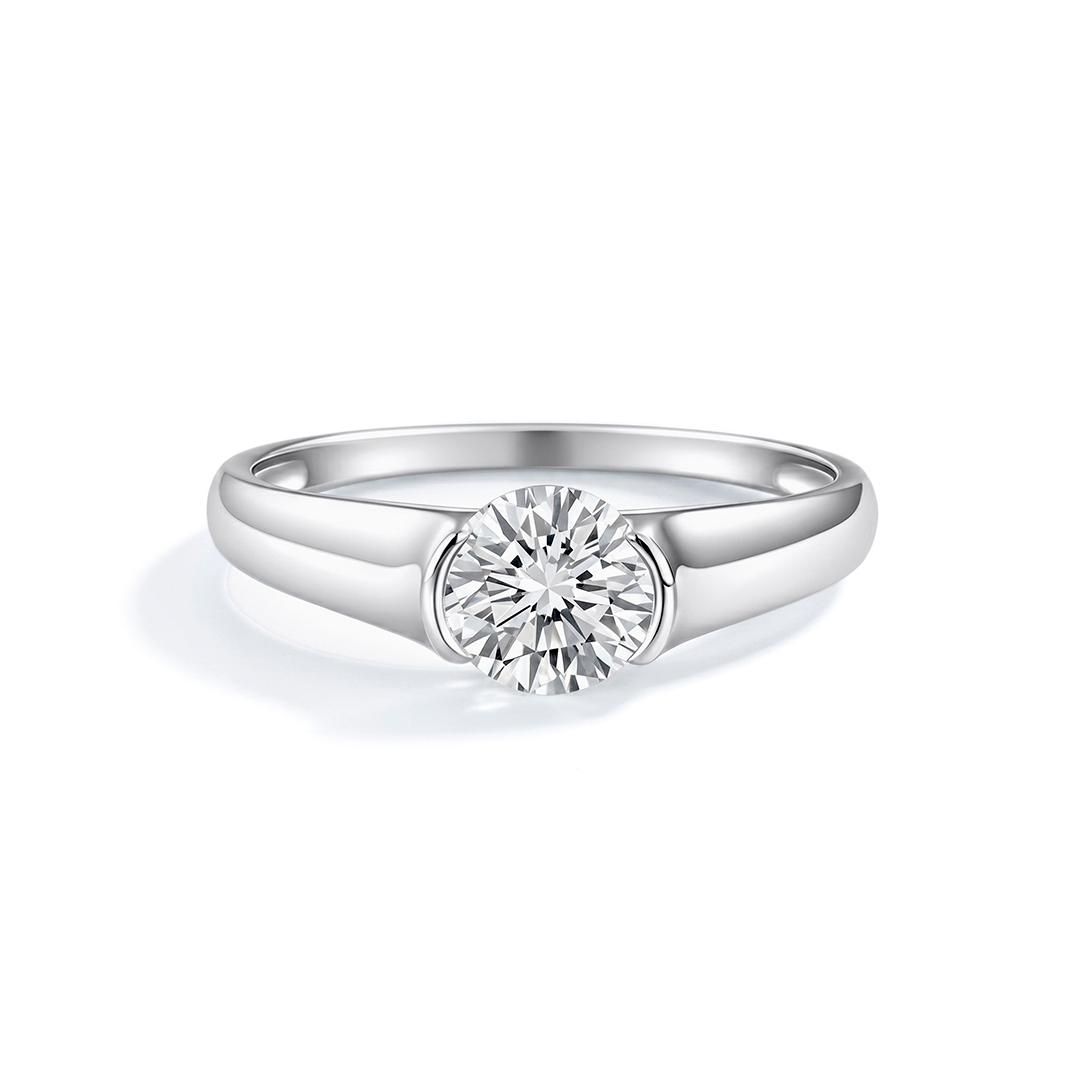 Half Bezel Moissanite Engagement Ring