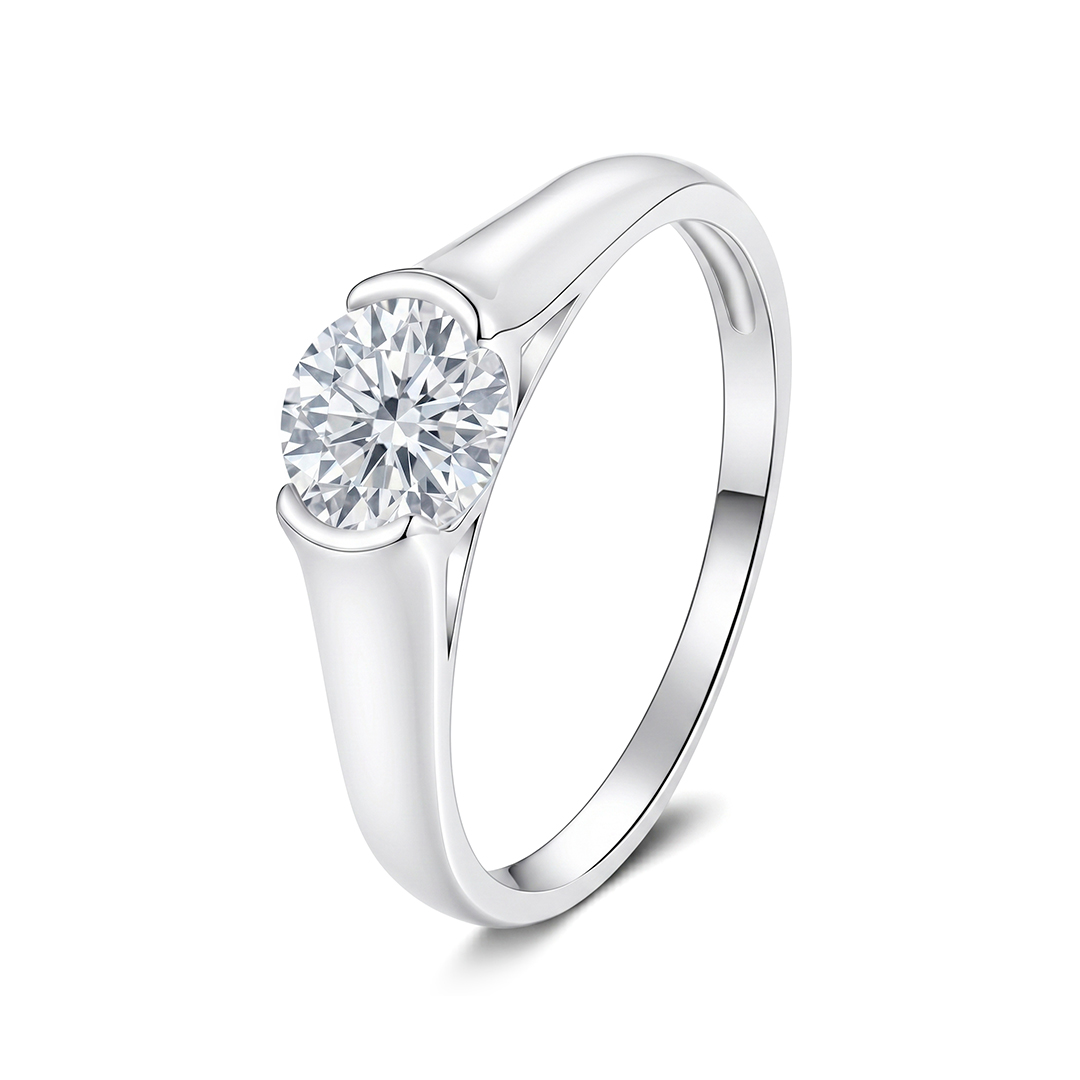 Half Bezel Moissanite Engagement Ring