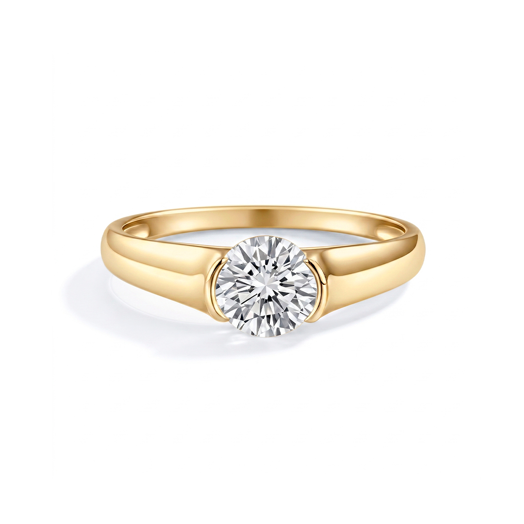 Half Bezel Moissanite Engagement Ring