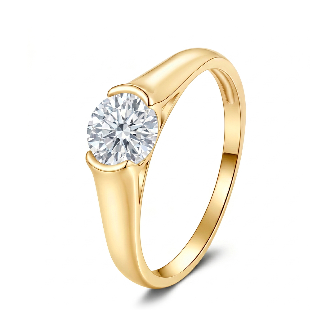 Half Bezel Moissanite Engagement Ring