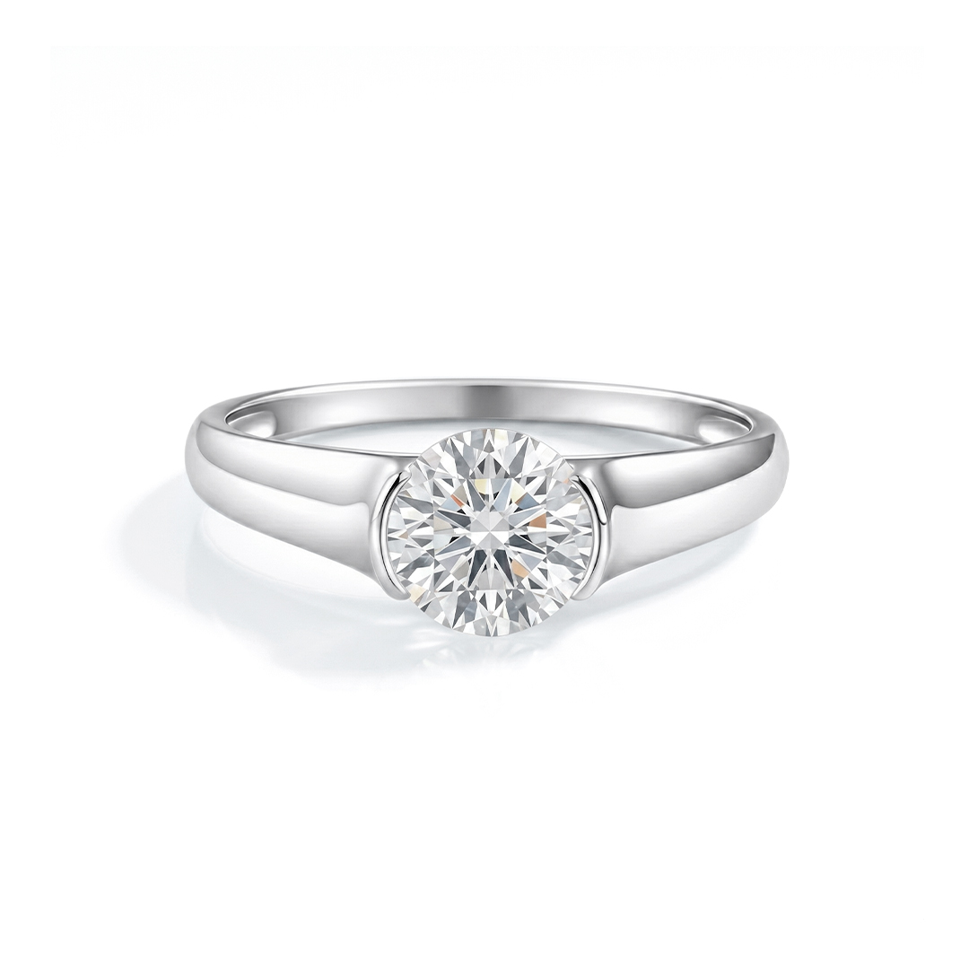 Half Bezel Moissanite Engagement Ring