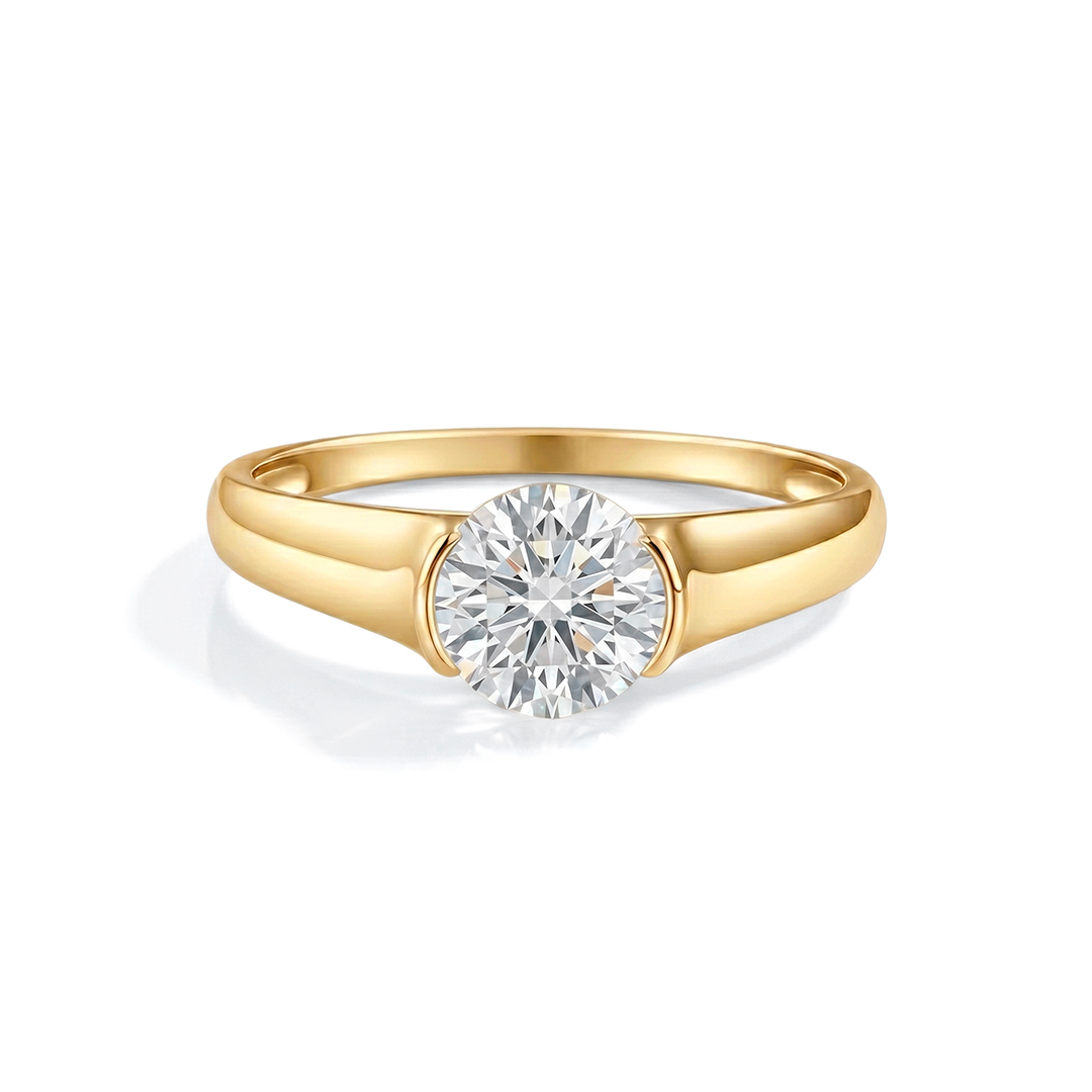 Half Bezel Moissanite Engagement Ring