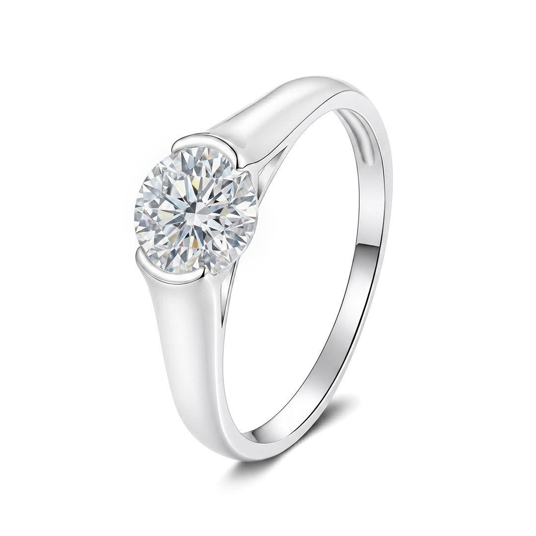 Half Bezel Moissanite Engagement Ring