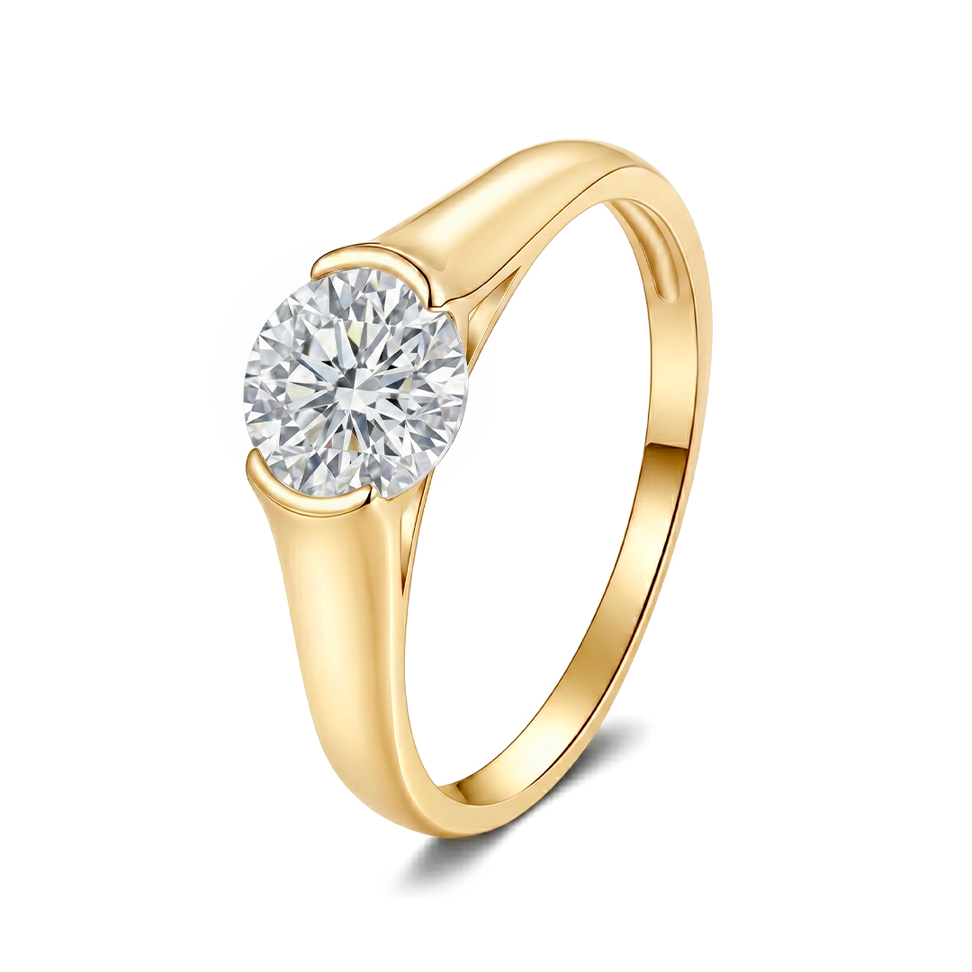 Half Bezel Moissanite Engagement Ring
