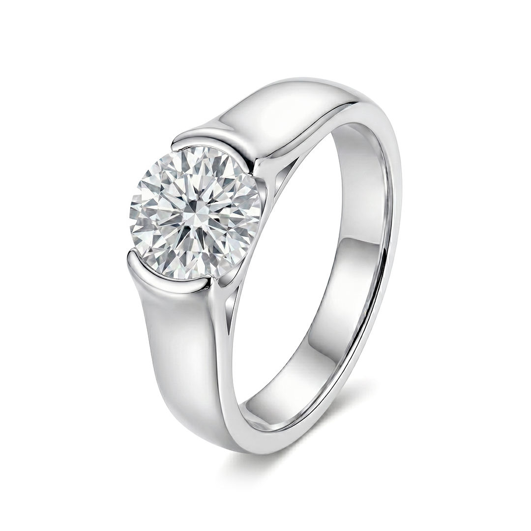 Half Bezel Moissanite Engagement Ring