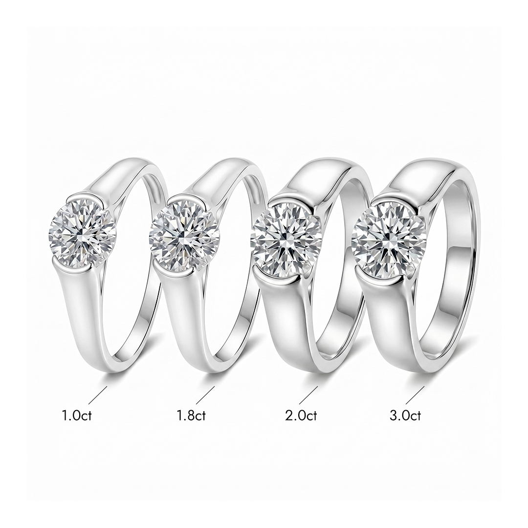 Half Bezel Moissanite Engagement Ring