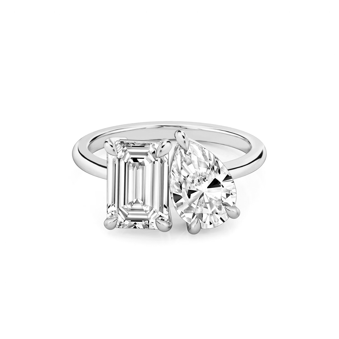 Toi Et Moi Emerald and Pear Moissanite Ring