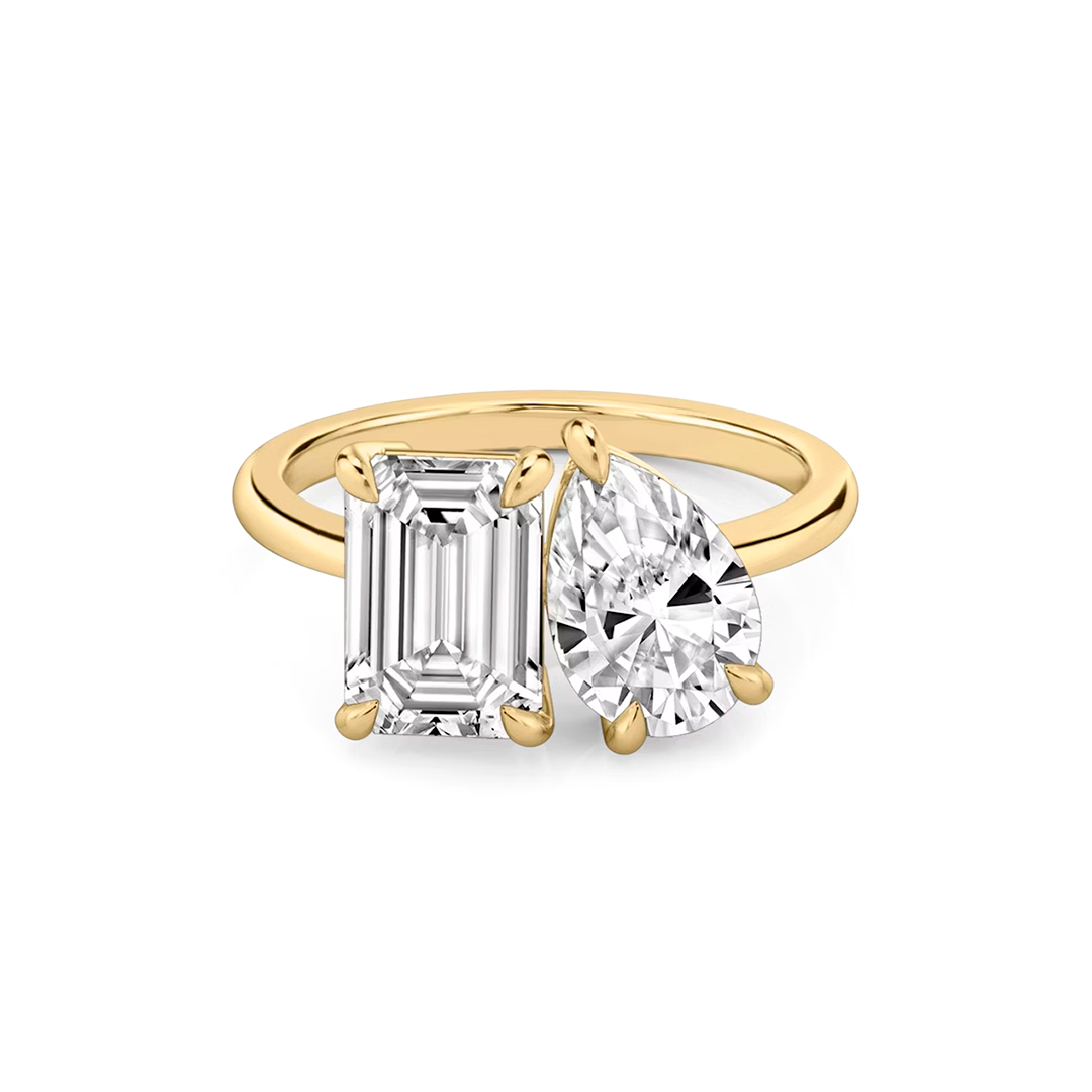 Toi Et Moi Emerald and Pear Moissanite Ring