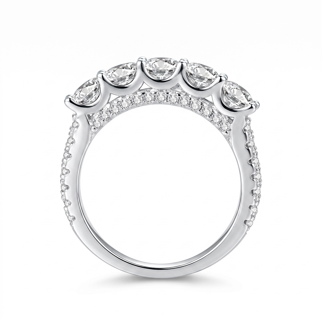 Five-Stone Round Pave Moissanite Ring
