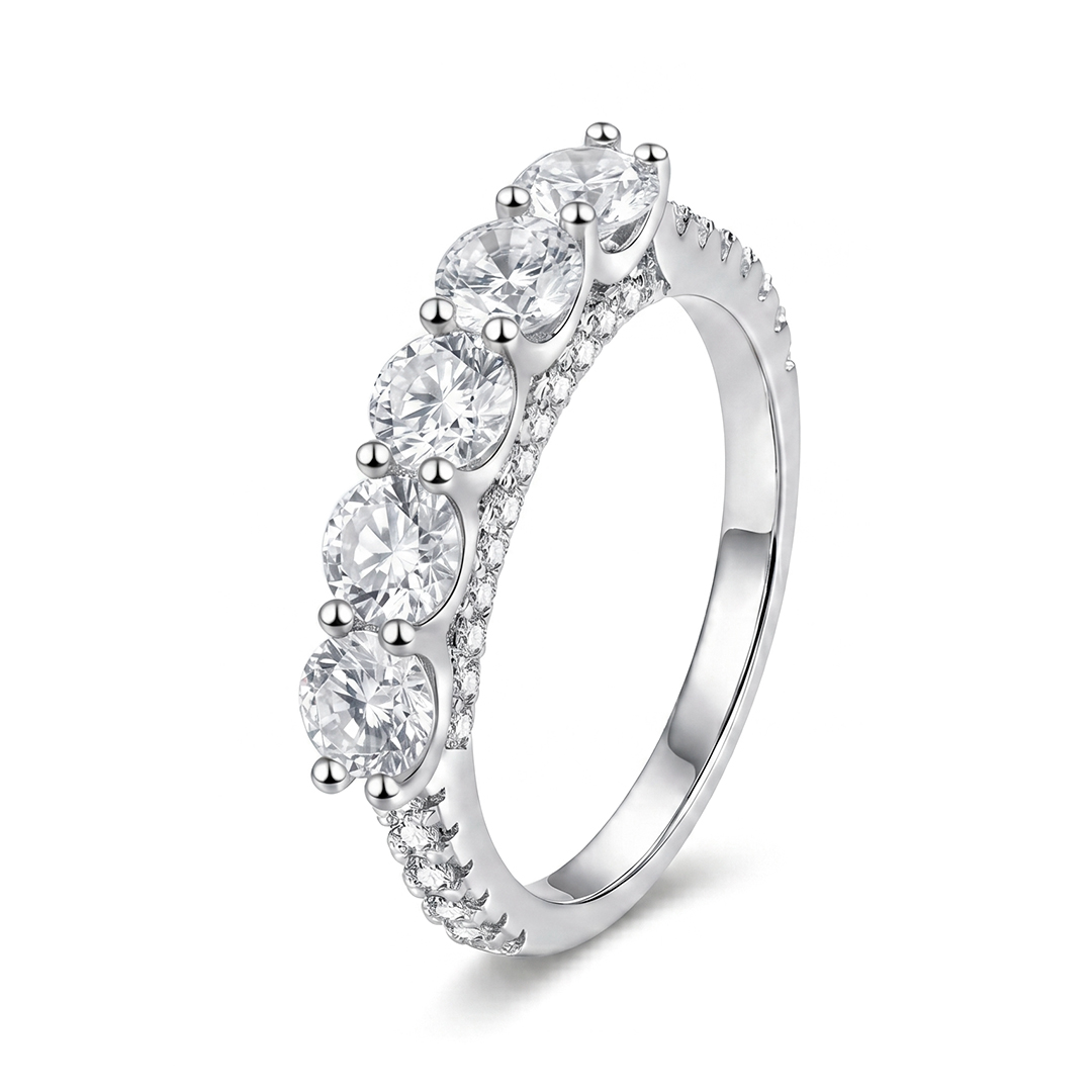 Five-Stone Round Pave Moissanite Ring