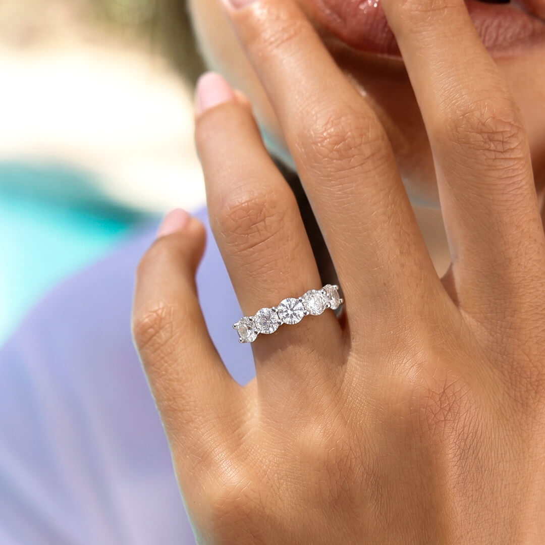 Five-Stone Round Pave Moissanite Ring
