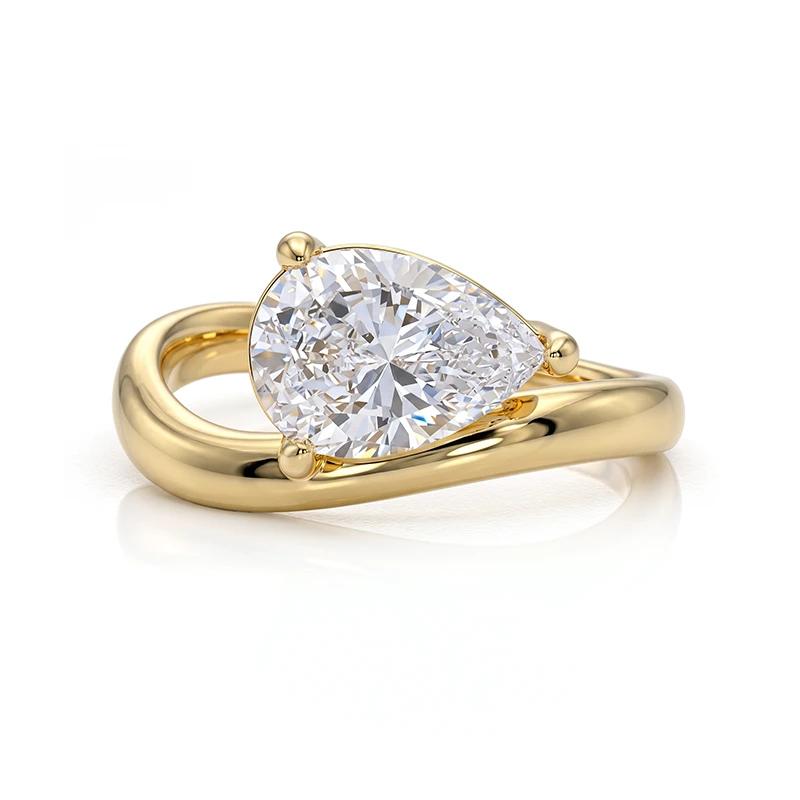 Curved Pear Moissanite Ring