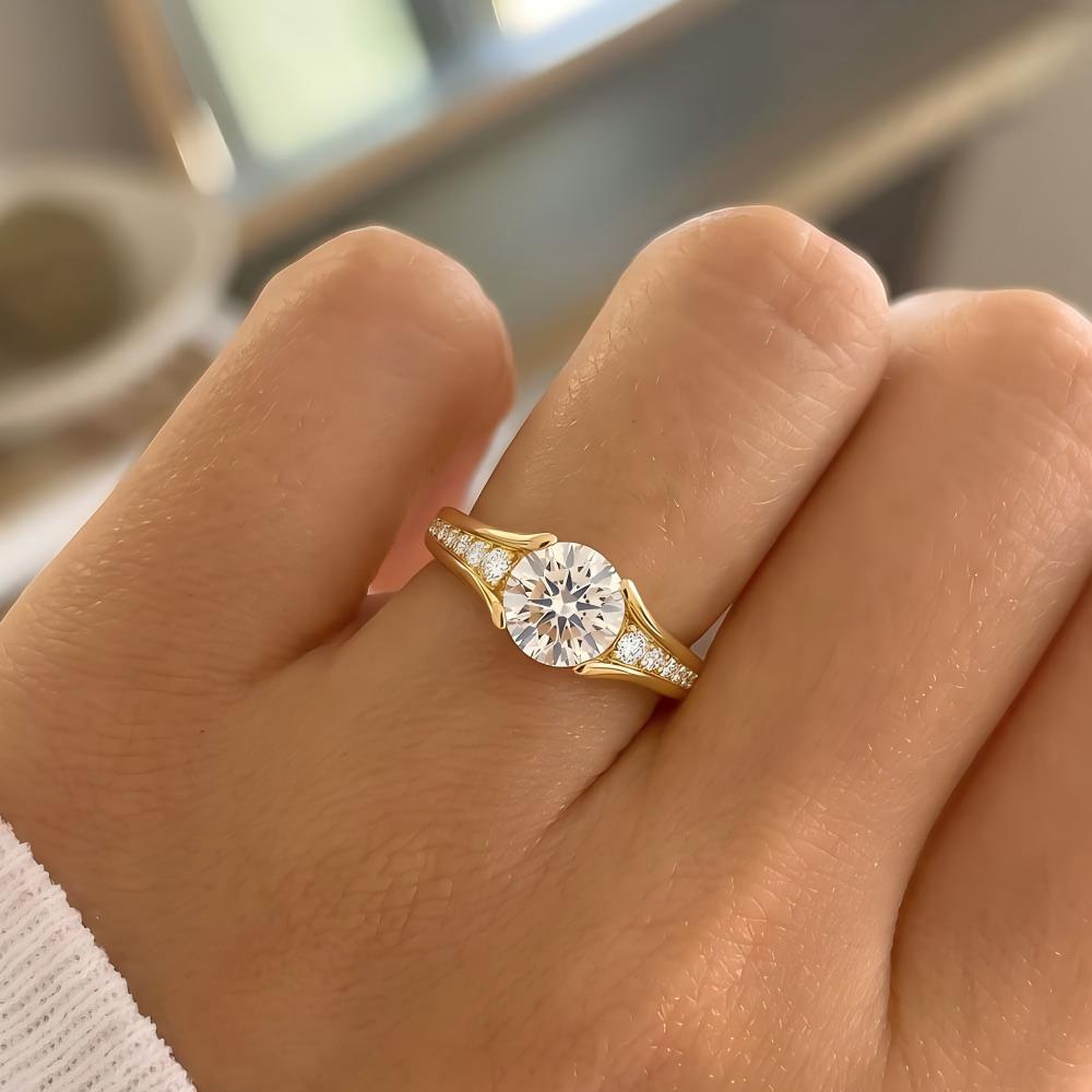 Channel Half Bezel Moissanite Ring