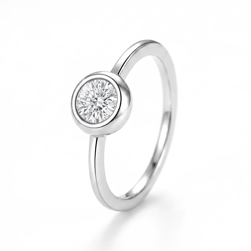 Classic Bezel Round Moissanite Ring