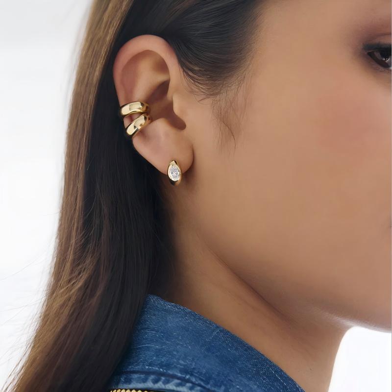 Bezel Oval Moissanite Hoop Earrings