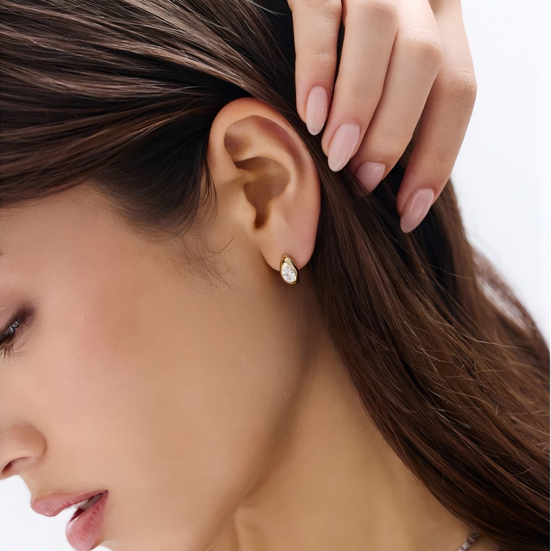 Bezel Oval Moissanite Hoop Earrings