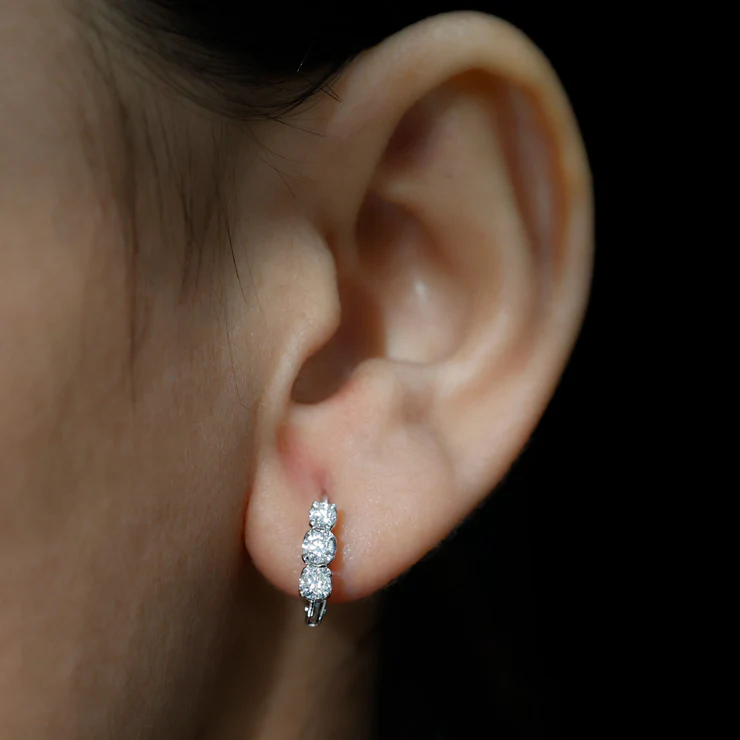 Asa Three-Stone Leverback Moissanite Earrings-VOOGME