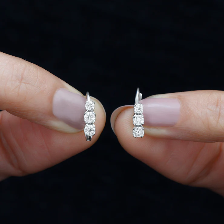 Asa Three-Stone Leverback Moissanite Earrings-VOOGME